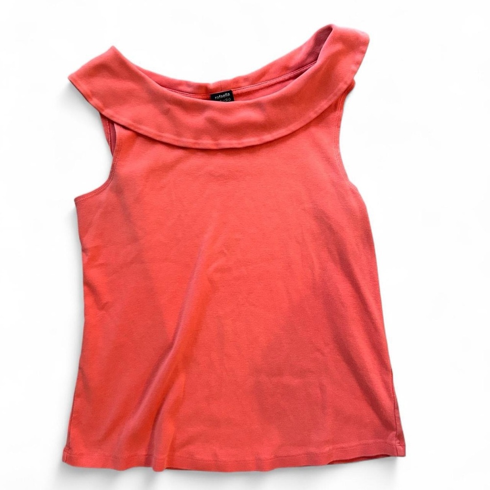 Cotton Boatneck Sleeveless Tank Top in Coral